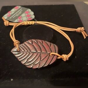 Paparazzi Leather Leaf Bracelet with Brown Cord